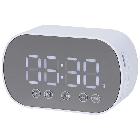 REGALWOVEN Small Dual Digital Alarm Clock for Bedroom, Mirror Alarms with FM Radio and Speaker Function White