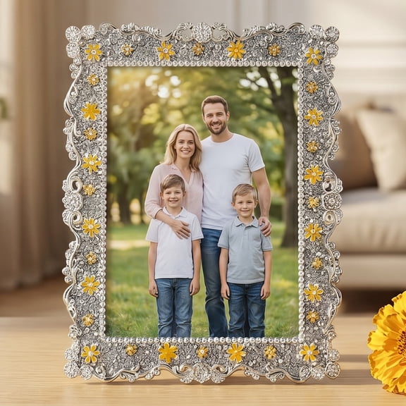 REGALWOVEN Small Resin Picture Frame, Vintage Flower Photo Frame for Tabletop Display & Wall Decor Silver 4" x 6"
