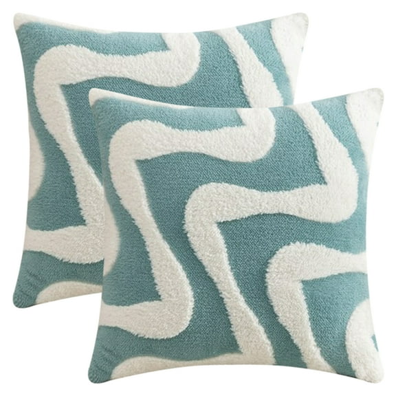 REGALWOVEN Snowflake Fleece Throw Pillow Cover with Wavy Pattern Cushion Case Modern Pillowcase for Sofa Couch Living Room Home Decor Blue 18" x 18"