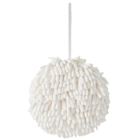 REGALWOVEN Soft Absorbent Fluffy Chenille Ball Hand Towels, Fuzzy Decorative Towel with Wall Hook for Bathroom (6 x 6 Inches) White 1-Piece