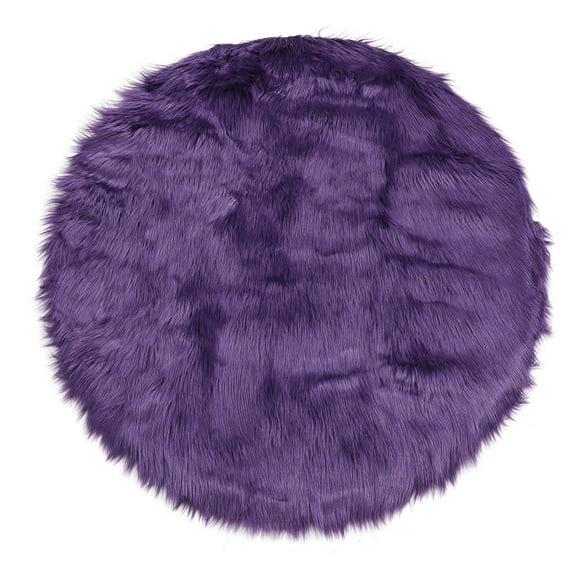 REGALWOVEN Soft Faux Sheepskin Plush Round Living Room Rugs, 3x3 feet, Purple
