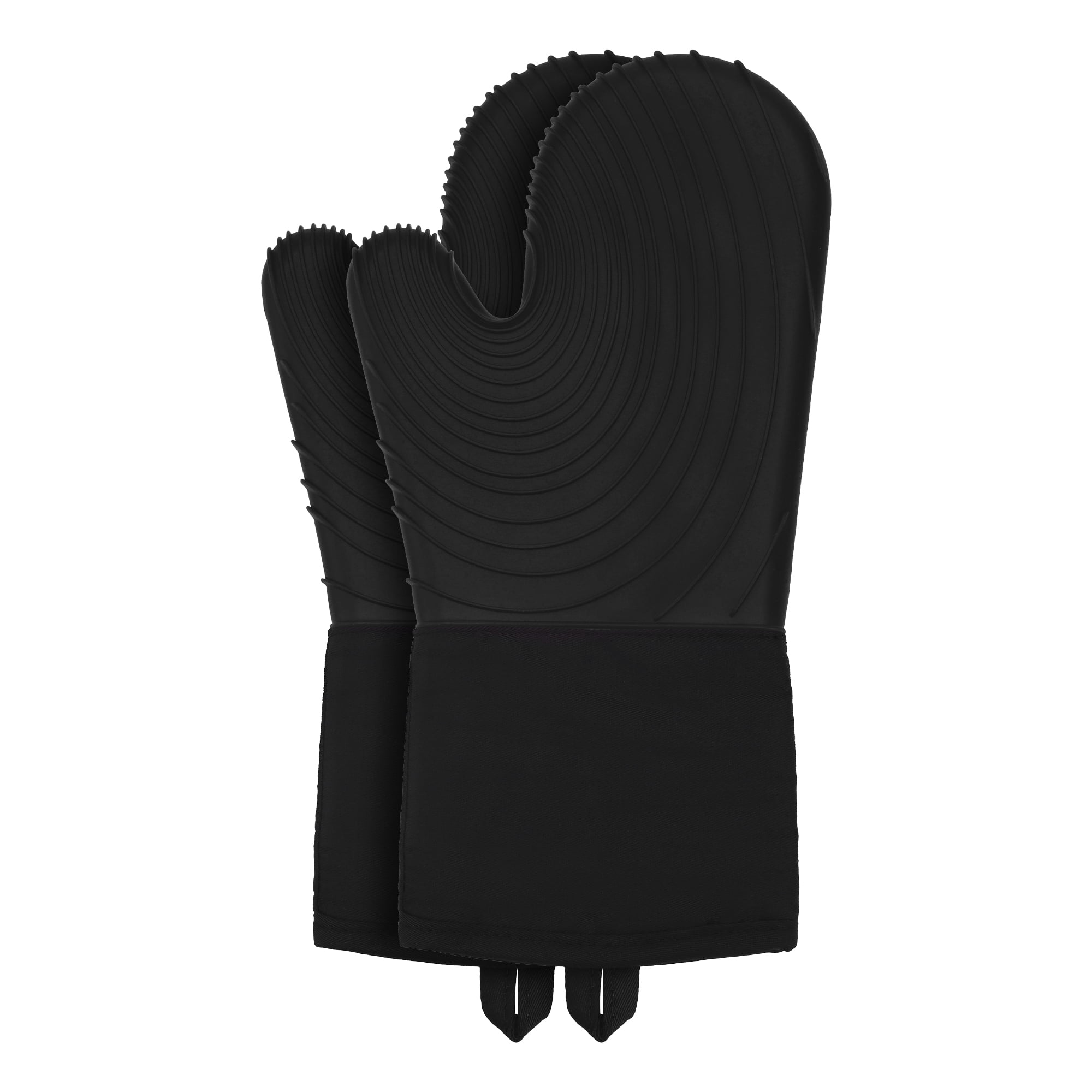 REGALWOVEN Soft Silicone and Cotton Oven Mitts, Heat-Resistant Cooking Gloves, Gripping for Baking, Kitchen Mitts Set of 2 Black 13.4x7.1inch