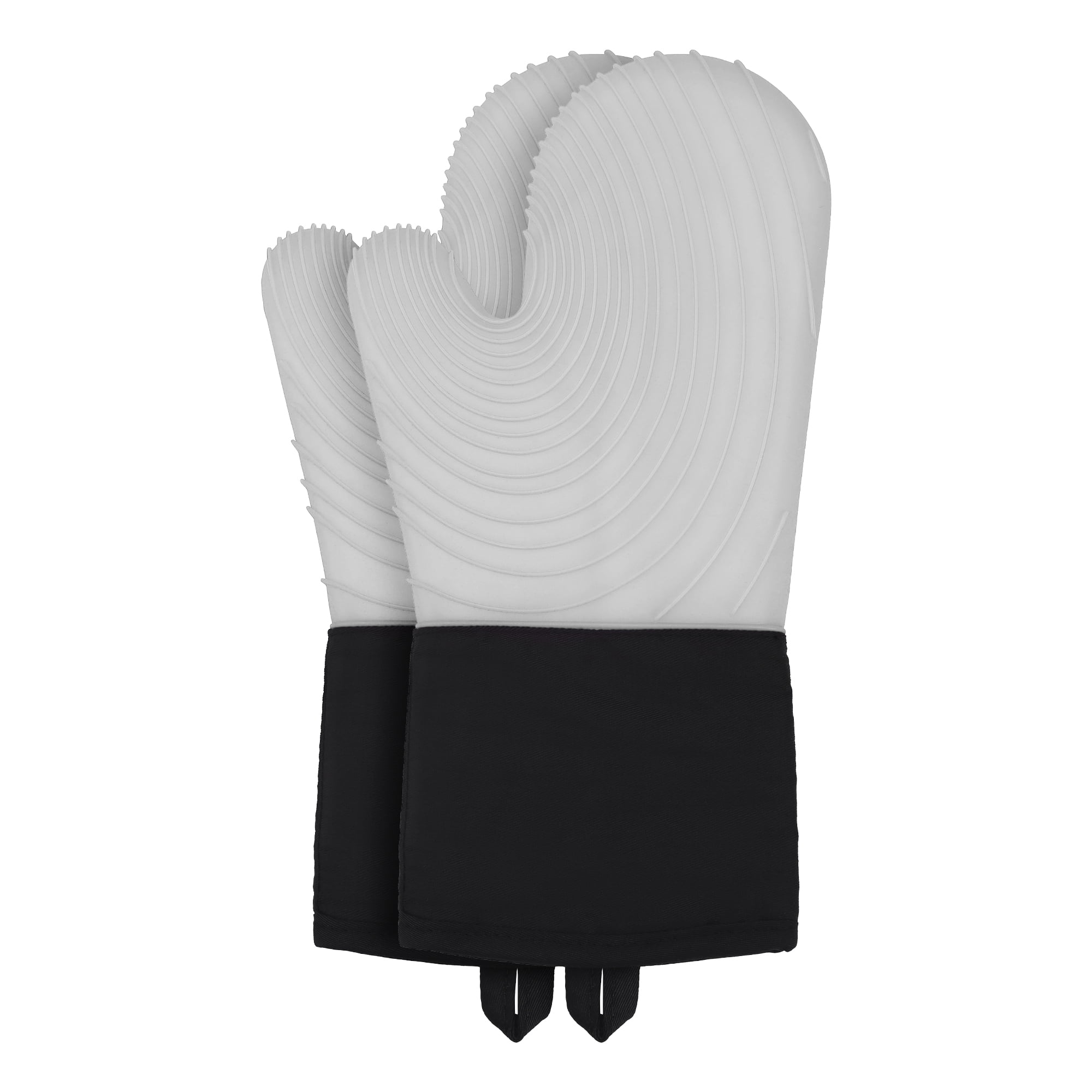 REGALWOVEN Soft Silicone and Cotton Oven Mitts, Heat-Resistant Cooking Gloves, Gripping for Baking, Kitchen Mitts Set of 2 Gray 13.4x7.1inch