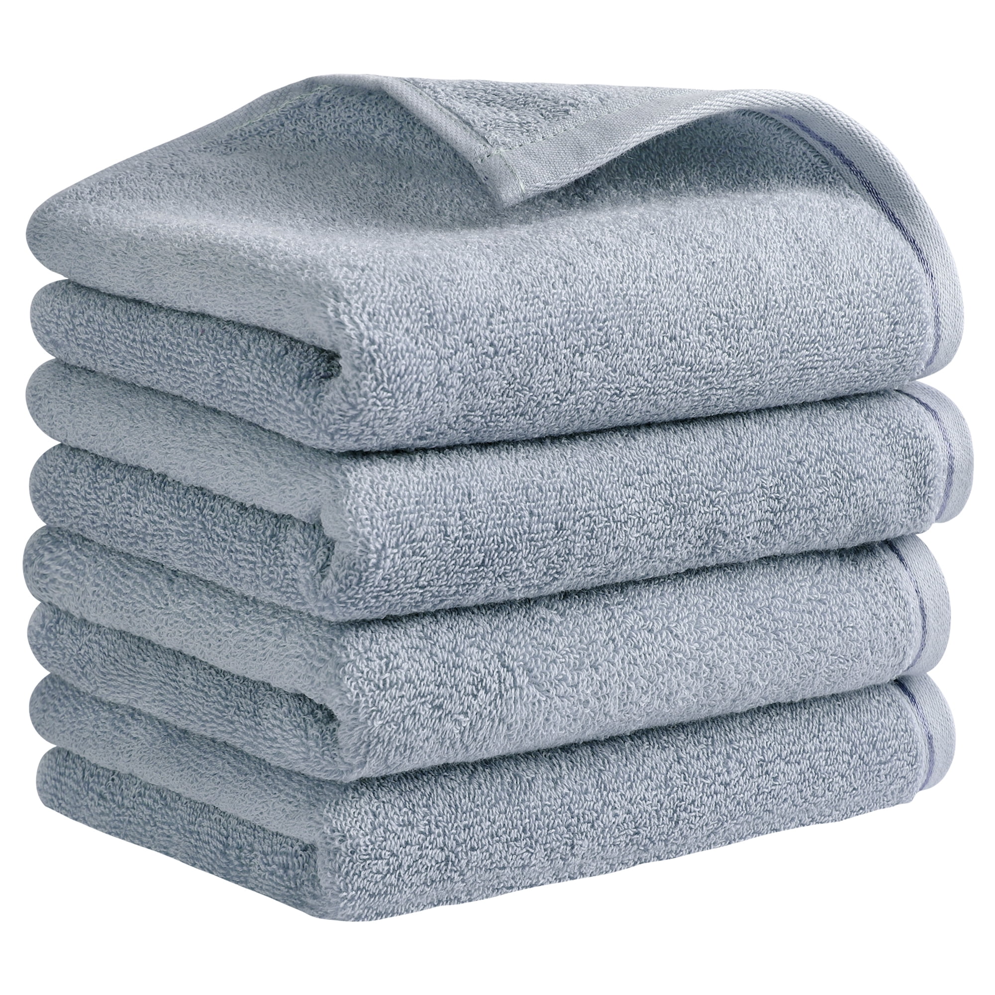 REGALWOVEN Solid Cotton Hand Towels, Soft Absorbent Hand Towel Set, 13" x 30" Face Towels for Bath, Kitchen Light Grey 4-Piece