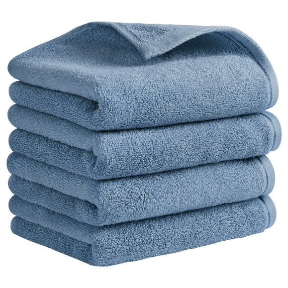 REGALWOVEN Solid Cotton Hand Towels, Soft Absorbent Hand Towel Set, 13" x 30" Face Towels for Bath, Kitchen Light Steel Blue 4-Piece