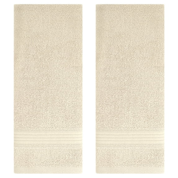 REGALWOVEN Solid Striped Hand Towel Set 13" x 29" Cotton Soft Absorbent Towels for Bath, Hotel, Spa Beige 2-Piece