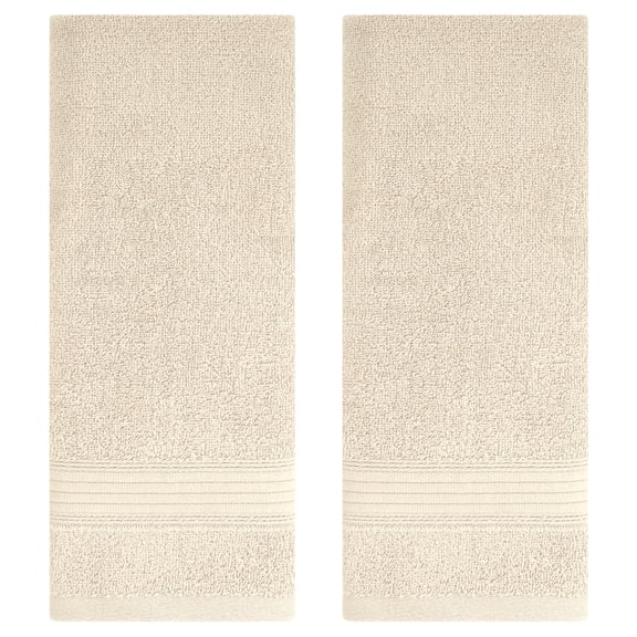 REGALWOVEN Solid Striped Hand Towel Set 13" x 29" Cotton Soft Absorbent Towels for Bath, Hotel, Spa Beige 2-Piece