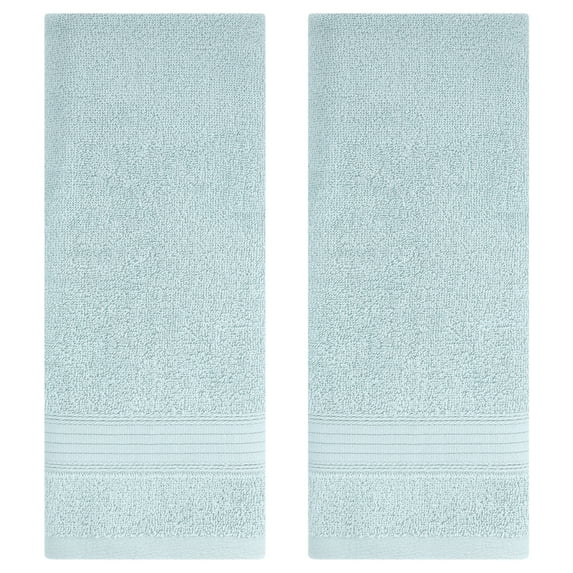 REGALWOVEN Solid Striped Hand Towel Set 13" x 29" Cotton Soft Absorbent Towels for Bath, Hotel, Spa Blue 2-Piece