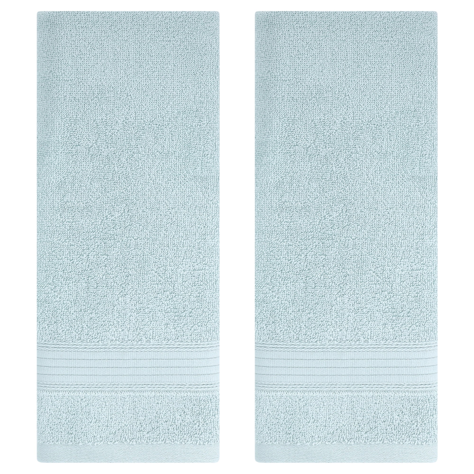 REGALWOVEN Solid Striped Hand Towel Set 13" x 29" Cotton Soft Absorbent Towels for Bath, Hotel, Spa Blue 4-Piece