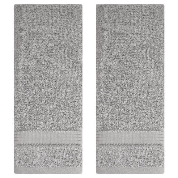 REGALWOVEN Solid Striped Hand Towel Set 13" x 29" Cotton Soft Absorbent Towels for Bath, Hotel, Spa Grey 2-Piece