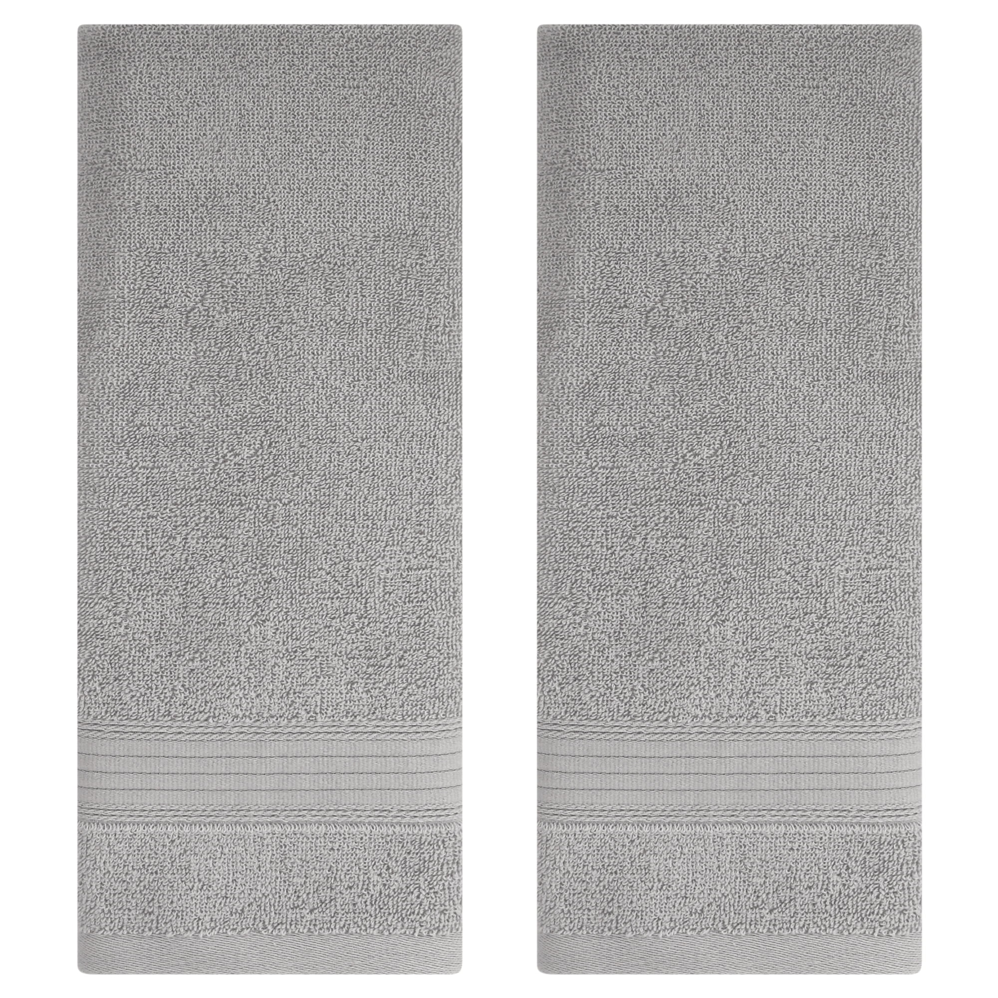 REGALWOVEN Solid Striped Hand Towel Set 13" x 29" Cotton Soft Absorbent Towels for Bath, Hotel, Spa Grey 4-Piece