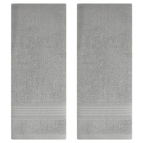 REGALWOVEN Solid Striped Hand Towel Set 13" x 29" Cotton Soft Absorbent Towels for Bath, Hotel, Spa Grey 4-Piece