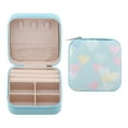 thumbnail image 1 of REGALWOVEN Square Jewelry Box for Women, PU Leather Jewelry Organizer with Zipper Heart Pattern, Single Layer Design Light Blue, 1 of 7