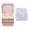 thumbnail image 1 of REGALWOVEN Square Jewelry Box for Women, PU Leather Jewelry Organizer with Zipper Heart Pattern, Single Layer Design Light Purple, 1 of 7