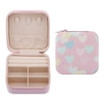 thumbnail image 1 of REGALWOVEN Square Jewelry Box for Women, PU Leather Jewelry Organizer with Zipper Heart Pattern, Single Layer Design Pink, 1 of 7