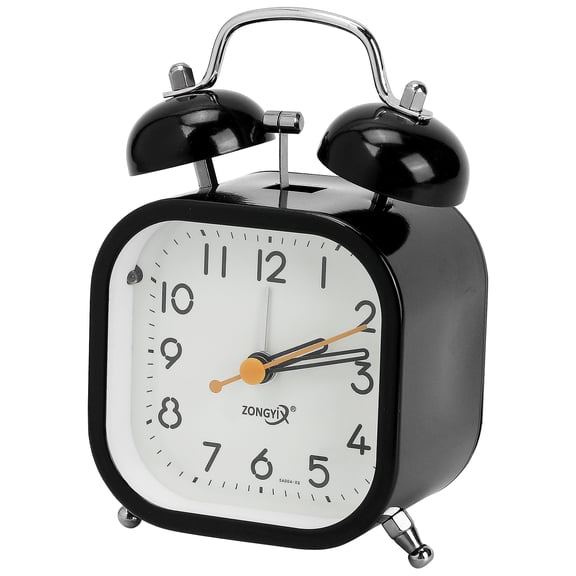 REGALWOVEN Square Mechanical Alarm Clock, Traditional Dual Bell Design, Loud Alarm, Meatl Casing for Heavy Sleepers Black 3.3"L x 2.2"W x 4.6"H