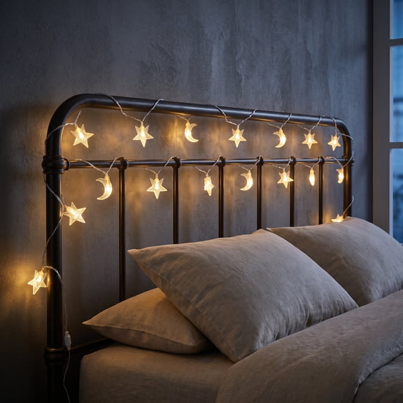 REGALWOVEN Star and Moon Lights for Bedroom - Flexible Hidden Wires and Magical Ambiance Warm White USB Powered Steady On Lights 9.8 ft