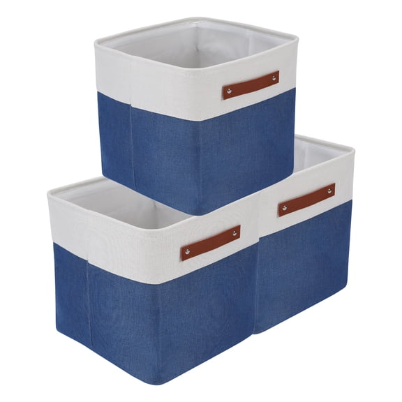 REGALWOVEN Storage Cube, Fabric Storage Bin with Handles for Closet, 3 Packs Collapsible Storage Basket for Organizing Clothes Books Dark Blue 11*11*11in