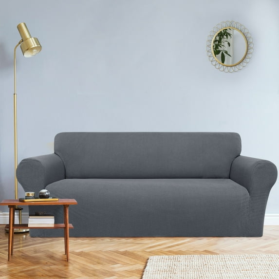 REGALWOVEN Stretch Sofa Slipcover with Elastic Bottom, 1-Piece Sofa Cover for Couch Dark Gray Medium