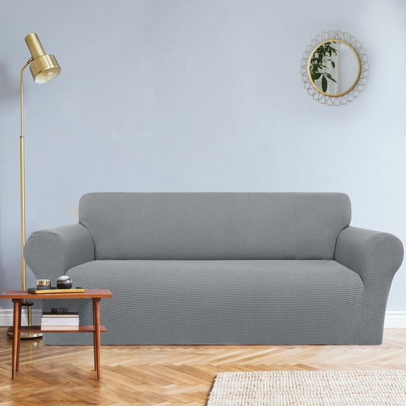 REGALWOVEN Stretch Sofa Slipcover with Elastic Bottom, 1-Piece Sofa Cover for Couch Light Gray X Large