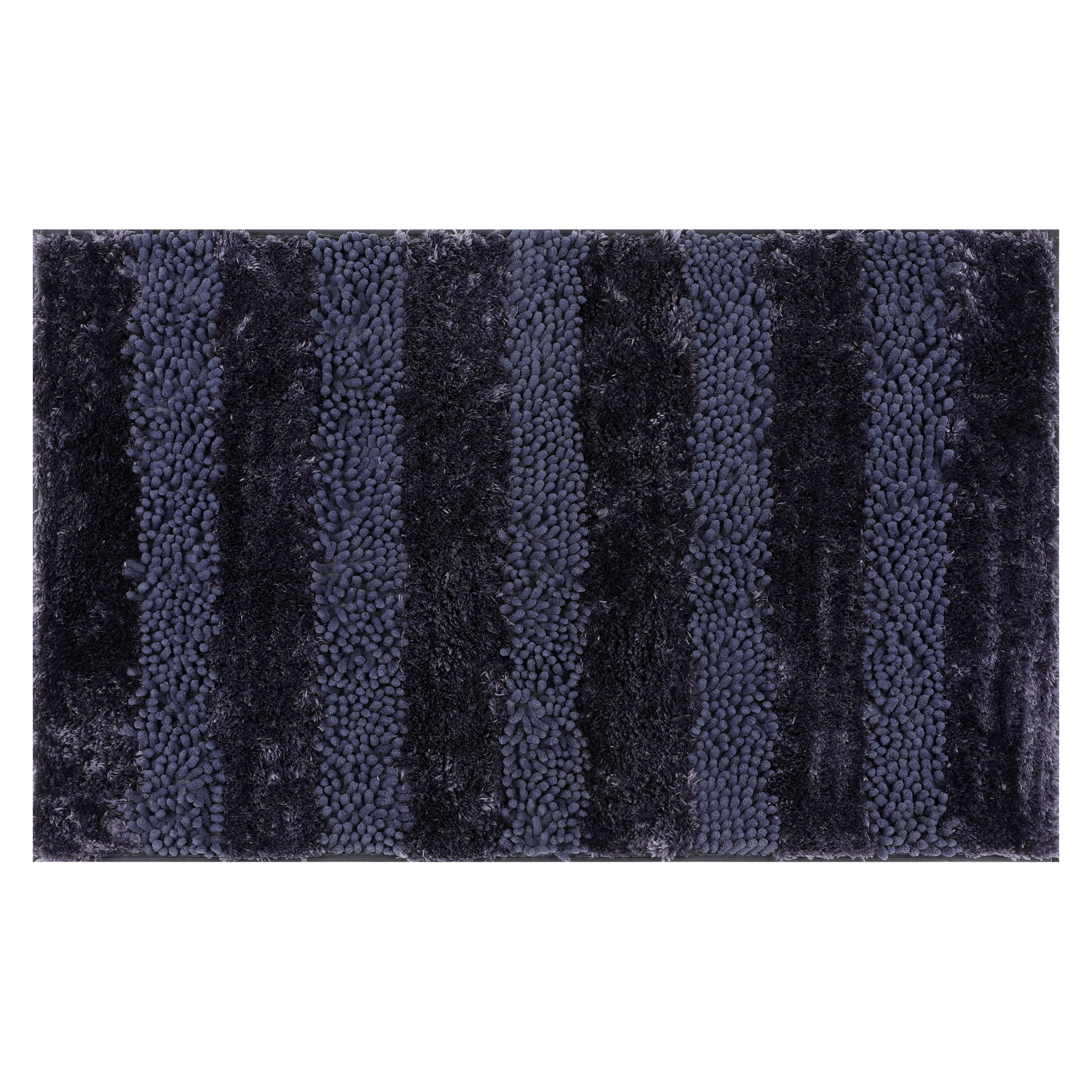 REGALWOVEN Striped Bathroom Mat Soft Fluffy Chenille Non Slip Washable Absorbent Toilet Baths Rugs Dark Blue 16" x 24"