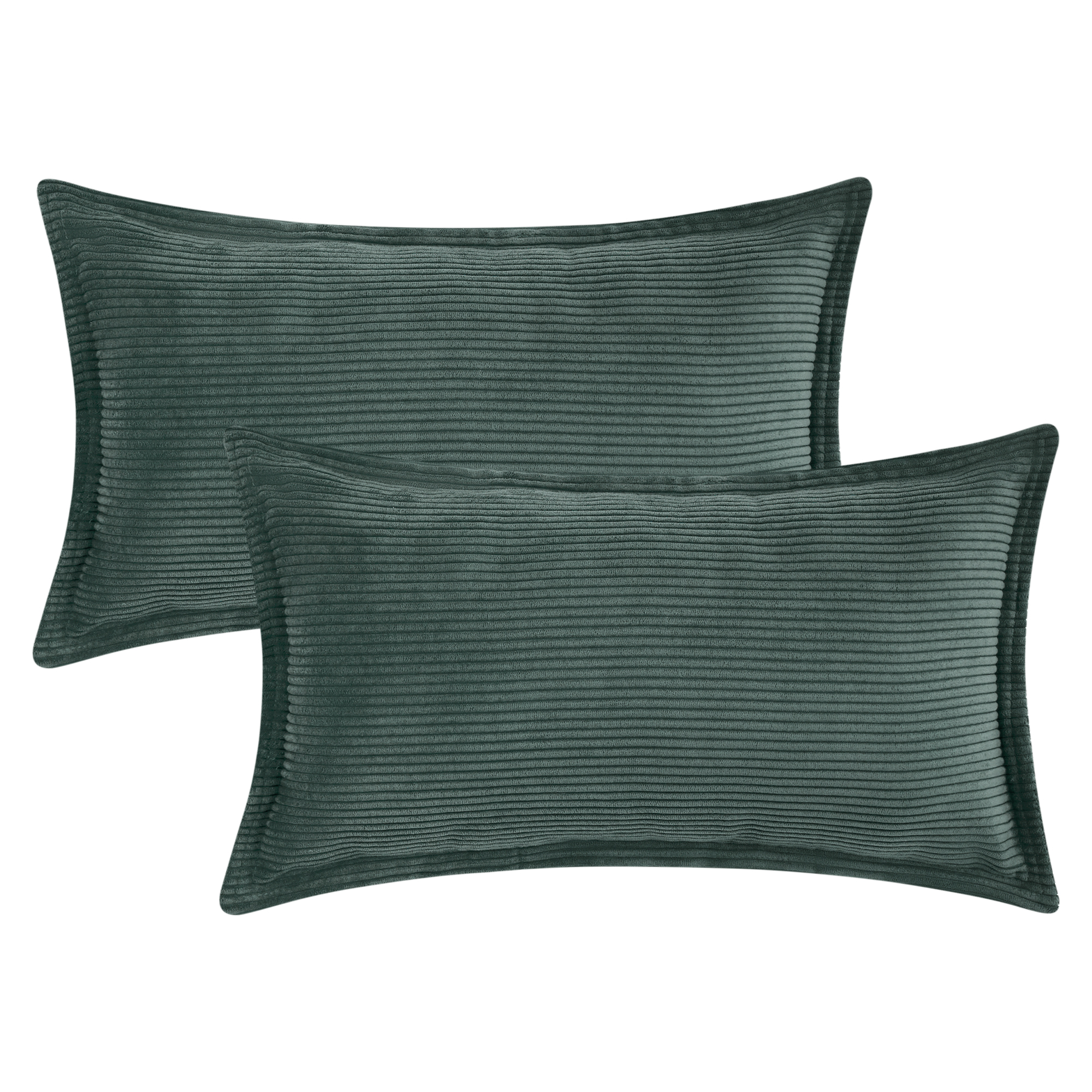 REGALWOVEN Striped Corduroy Decorative Throw Pillow Covers Pack of 2 Soft Cushion Pillow Cases for Couch Bed Sofa Home Decor Dark Green 12" x 20"