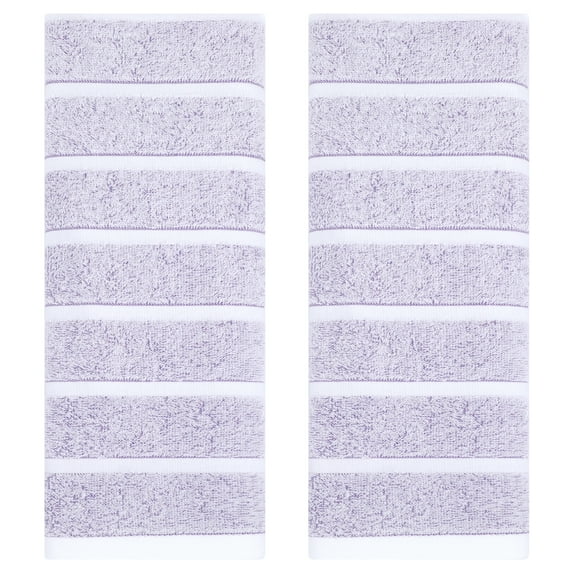 REGALWOVEN Striped Cotton Bathroom Hand Towels, 13" x 29" Absorbent Soft Decorative Hand Towel Set for Kitchen, Spa, Gym Light Purple 2-Piece