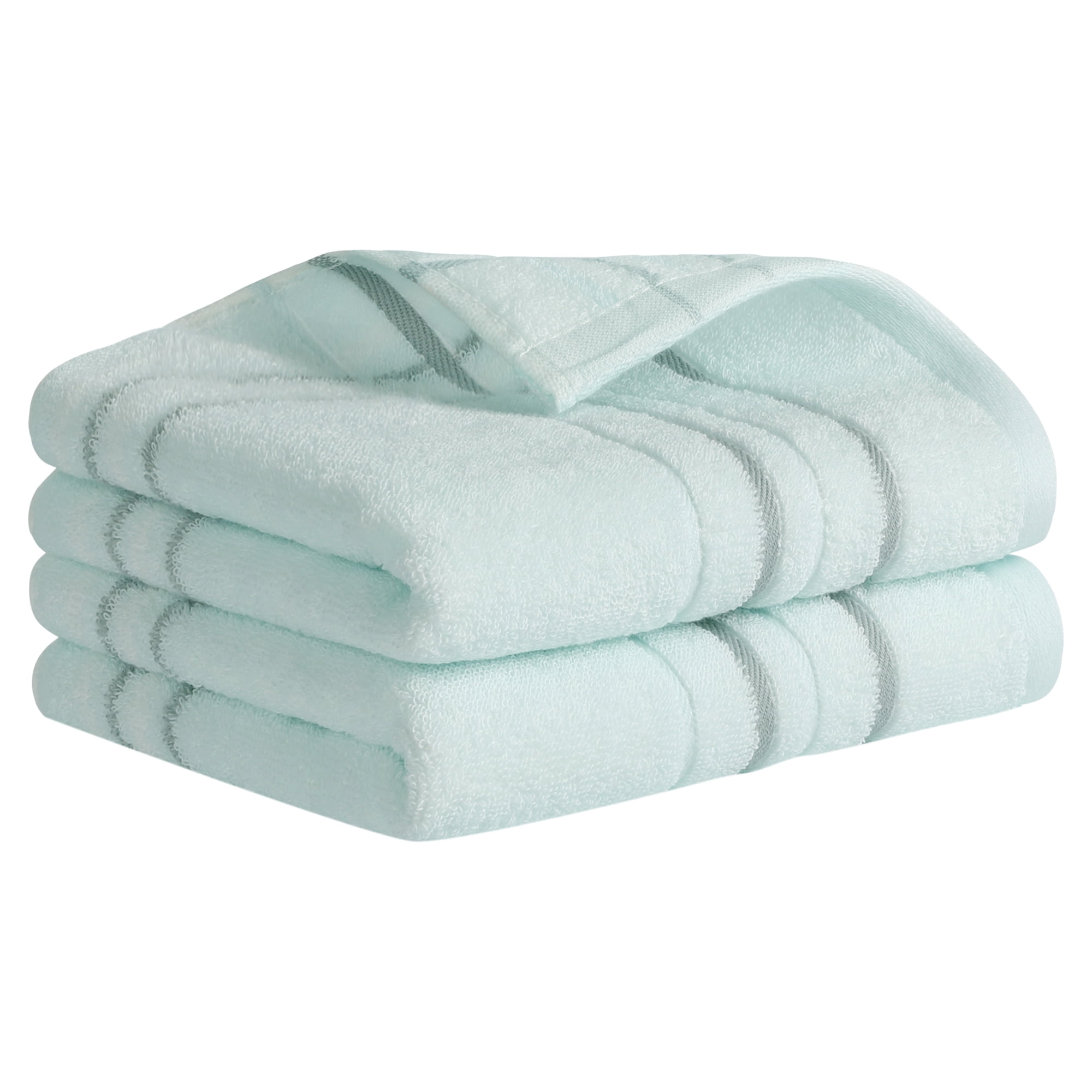 REGALWOVEN Striped Cotton Hand Towels for Bathroom, 13" x 29" Soft Absorbent Decorative Hand Towel Set Blue 2-Piece