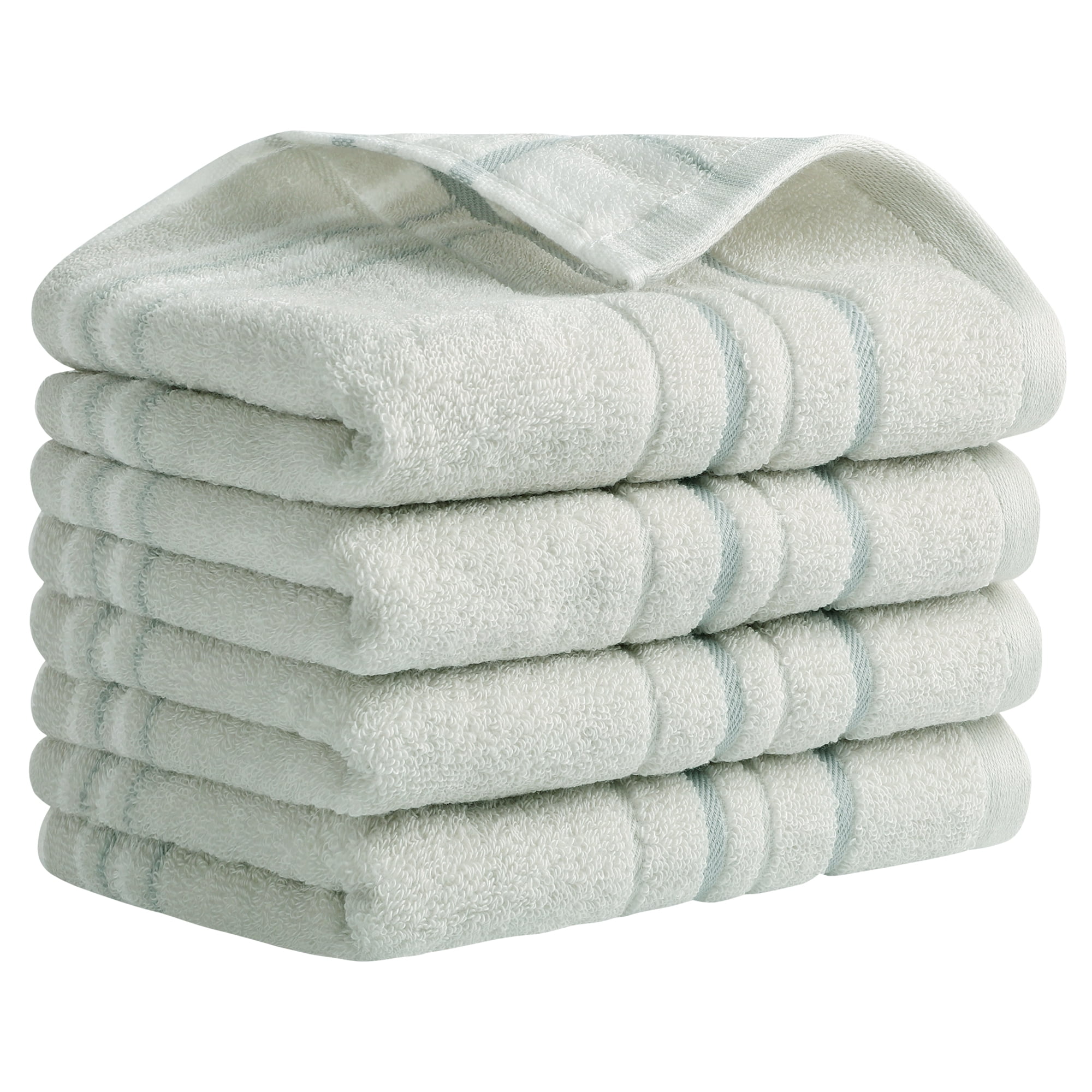 REGALWOVEN Striped Cotton Hand Towels for Bathroom, 13" x 29" Soft Absorbent Decorative Hand Towel Set Grey 4-Piece