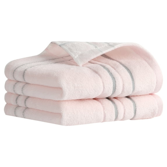 REGALWOVEN Striped Cotton Hand Towels for Bathroom, 13" x 29" Soft Absorbent Decorative Hand Towel Set Pink 2-Piece