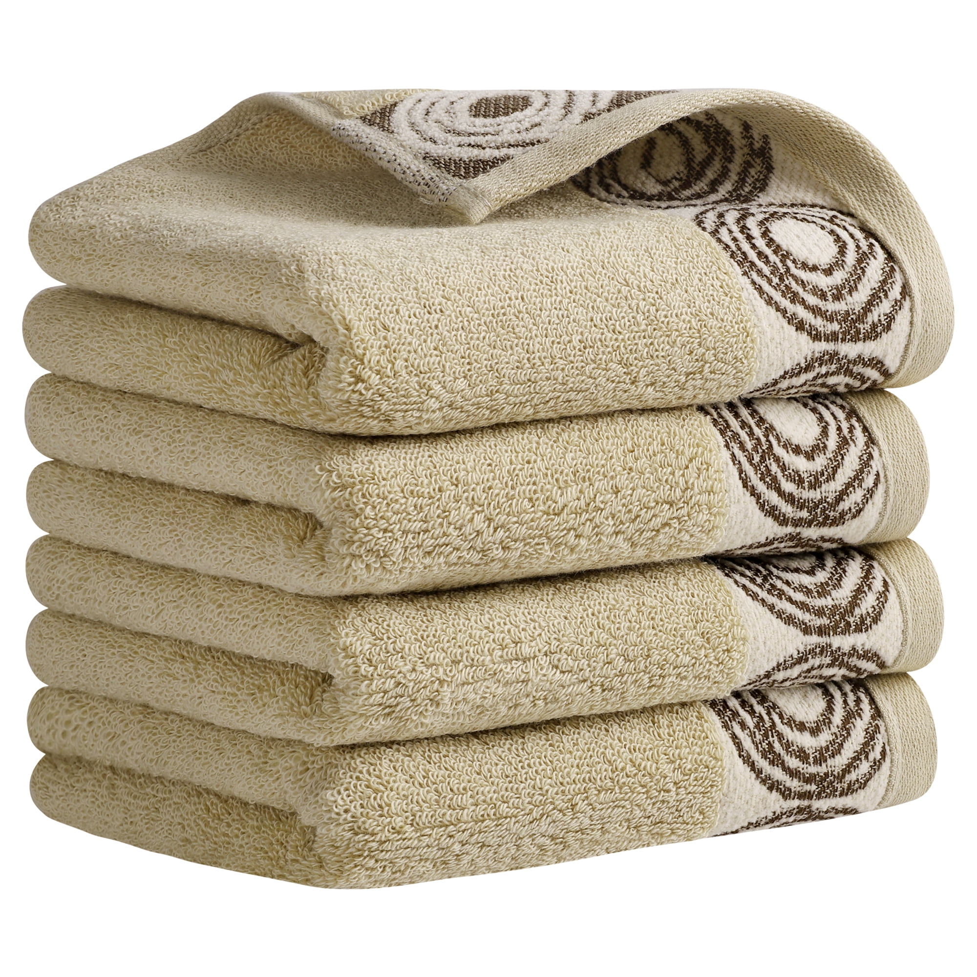 REGALWOVEN Striped Hand Towels, Cotton Soft Absorbent Bathroom Towel Multipurpose Use for Hand Drying and Face Washing Brown 4-Piece