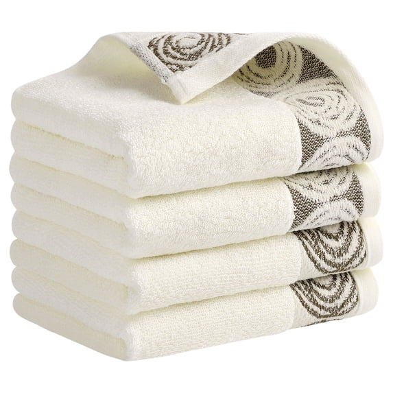 REGALWOVEN Striped Hand Towels, Cotton Soft Absorbent Bathroom Towel Multipurpose Use for Hand Drying and Face Washing Light Brown 4-Piece