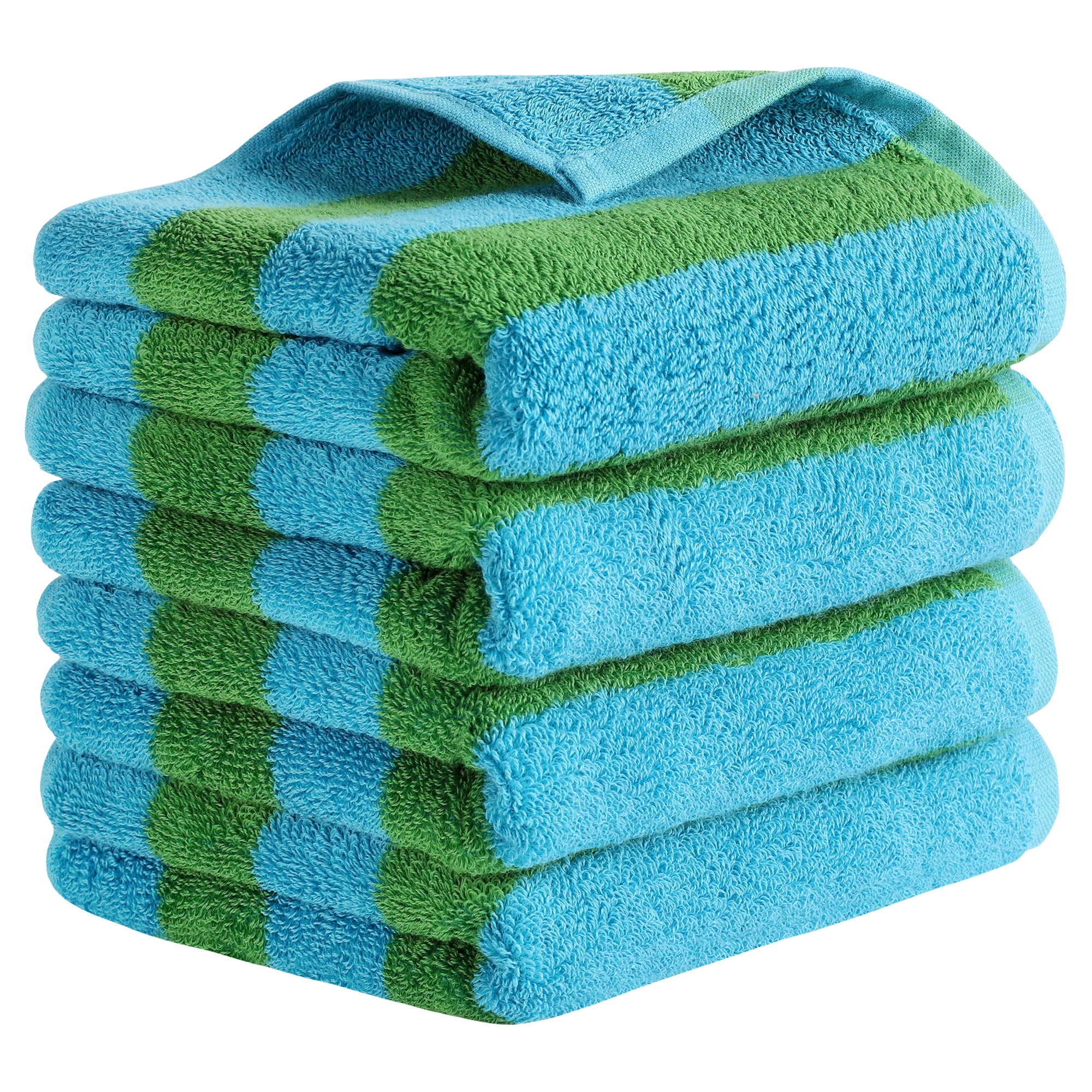 REGALWOVEN Striped Hand Towels Set, Absorbent Soft Towel for Kitchen Spa Workout, Stylish for Bathroom Decor Blue Green 4-Piece Towel