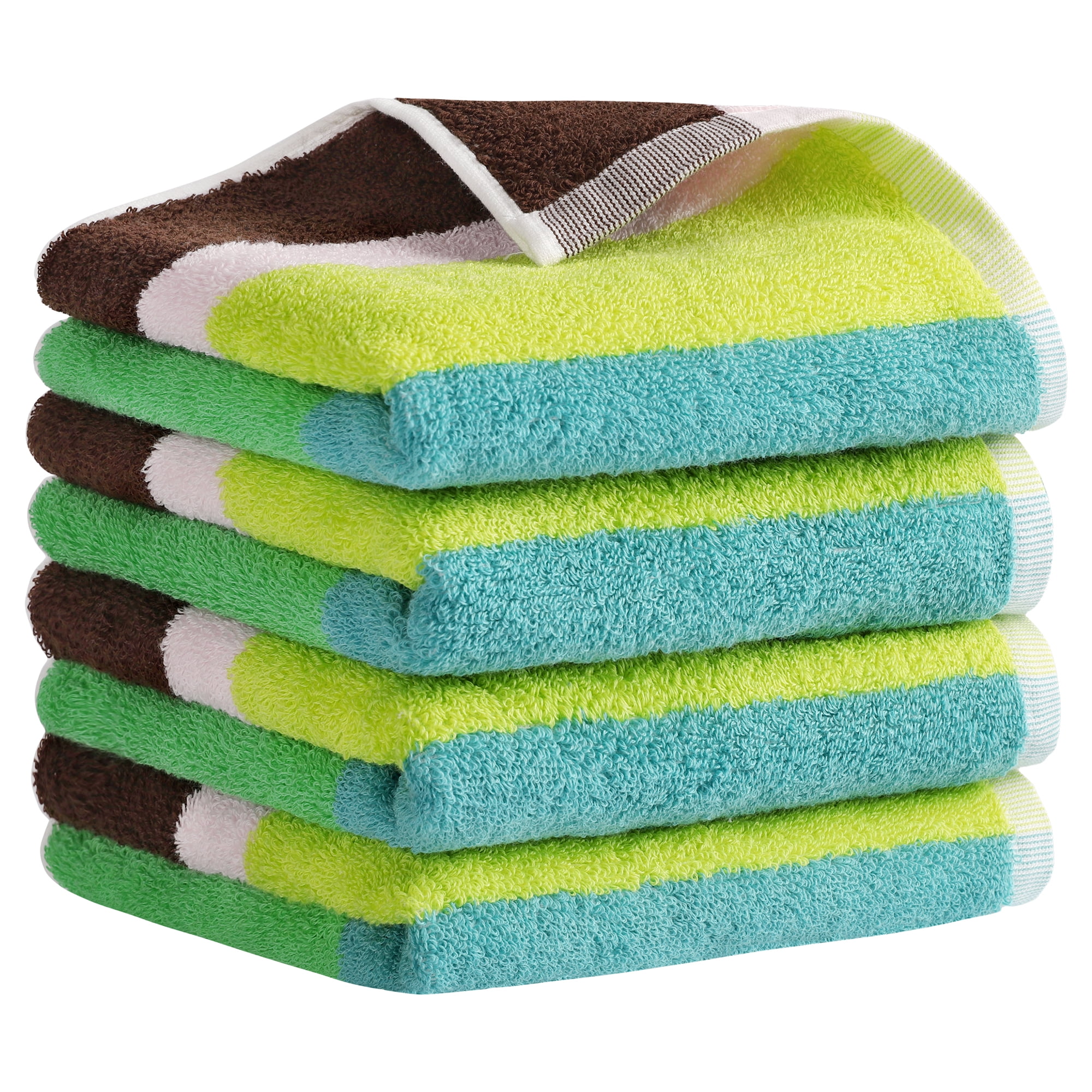 REGALWOVEN Striped Hand Towels Set, Absorbent Soft Towel for Kitchen Spa Workout, Stylish for Hand Face Bathroom Decor Green Blue 4-Piece