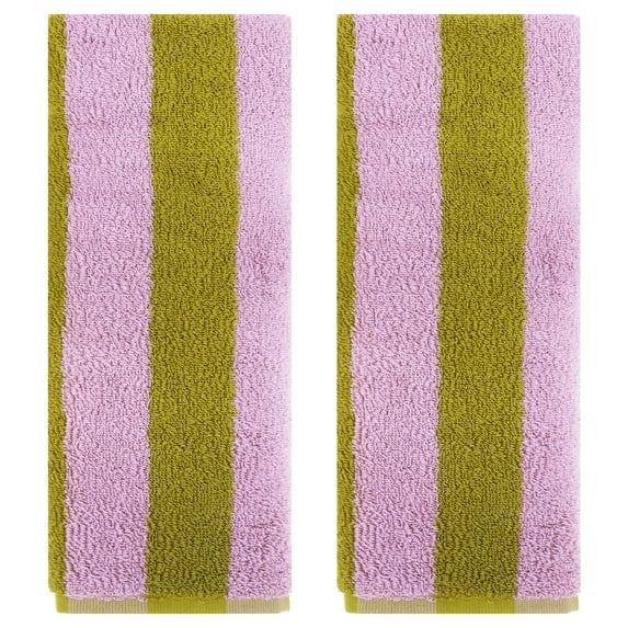 REGALWOVEN Striped Hand Towels Set, Absorbent Soft Towel for Kitchen Spa Workout, Stylish for Hand Face Bathroom Decor Pink Brown 2-Piece