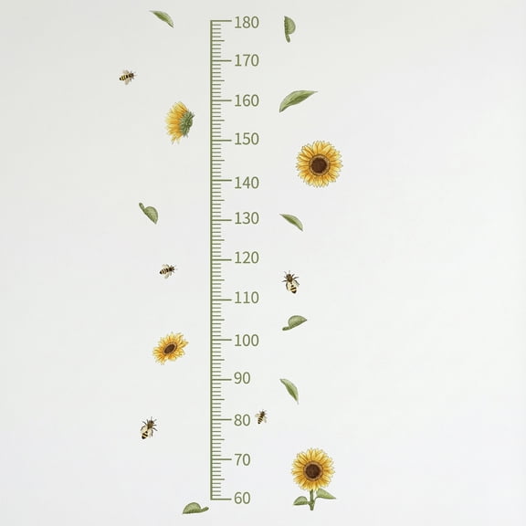 REGALWOVEN Sunflower Design Height Measurement Ruler, Self-adhesive Height Measure Mural for Teens Baby Bedroom Green Yellow 57.4 x 17.7 Inch