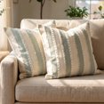 thumbnail image 1 of REGALWOVEN Textured Frayed Striped Throw Pillow Covers Set of 2 for Home Decor with Bohemian Style Bean Green 18 x 18 Inch, 1 of 7