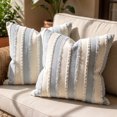 thumbnail image 1 of REGALWOVEN Textured Frayed Striped Throw Pillow Covers Set of 2 for Home Decor with Bohemian Style Light Blue 18 x 18 Inch, 1 of 6