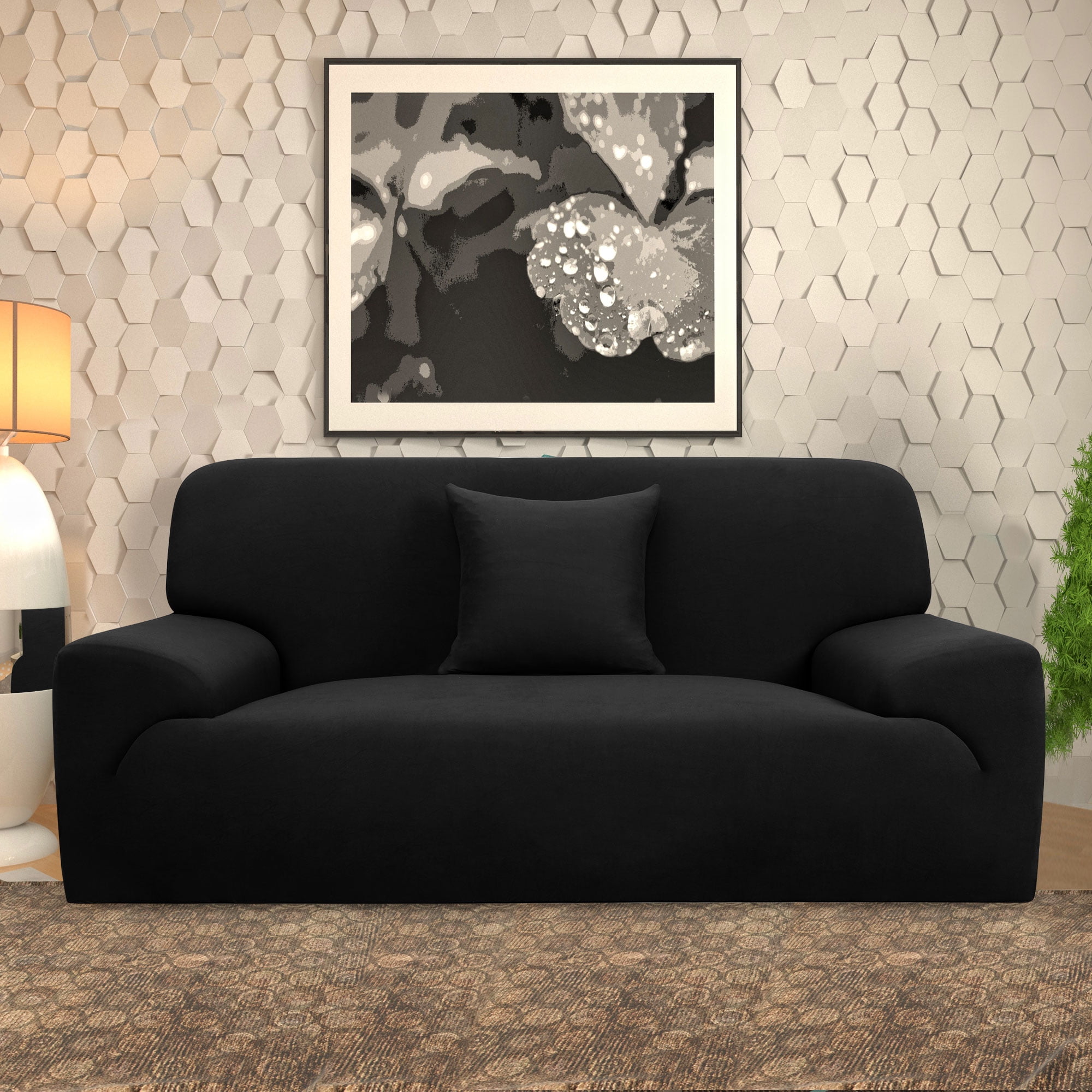 REGALWOVEN Thick Stretch Sofa Cover 2 Seater Solid Couch Cover, Black