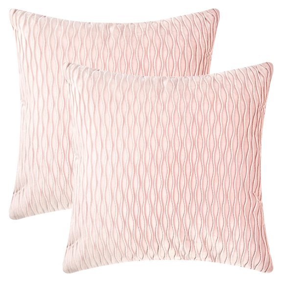 REGALWOVEN Throw Pillow Covers, 2 Pack Striped Velvet Rectangular Decorative Pillow Cases for Farmhouse Couch Pink 18" x 18"