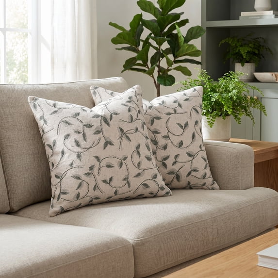 REGALWOVEN Throw Pillow Covers Set of 2, Wild Flower Plant Pillows Case Floral Outdoor Decorative Farmhouse Decor Cushion Cover for Home Grey 18" x 18"