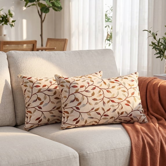 REGALWOVEN Throw Pillow Covers Set of 2, Wild Flower Plant Pillows Case Floral Outdoor Decorative Farmhouse Decor Cushion Cover for Home Red 12" x 20"