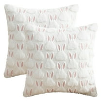 REGALWOVEN Throw Pillow Covers Set of 2, Bunny Easter Decorations, Soft Plush Jacquard Rabbit Pillow Cases White-1 18" x 18"