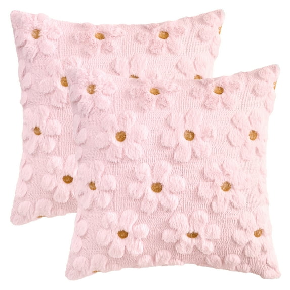 REGALWOVEN Throw Pillow Covers Set of 2 Daisy Flower Farmhouse Soft Throw Pillows for Sofa Holliday Home Decor Pink 18" x 18"