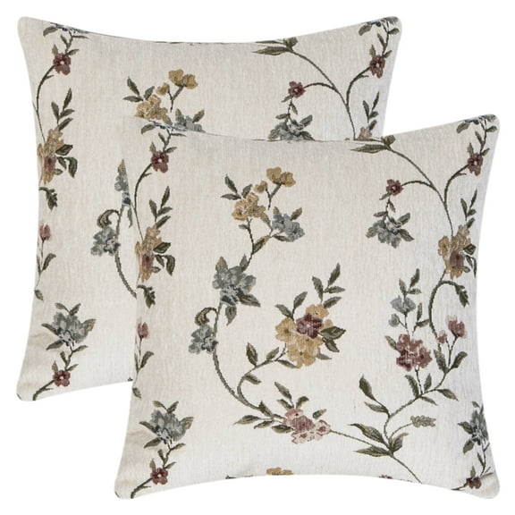 REGALWOVEN Throw Pillow Covers Set of 2, Flower Plant Pillows Case, Floral Farmhouse Decor Cushion Cover for Home White 18" x 18"