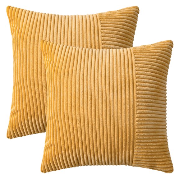 REGALWOVEN Throw Pillow Covers Set of 2 Modern Strip Decorative Couch Bed for Living Room Yellow 18" x 18"