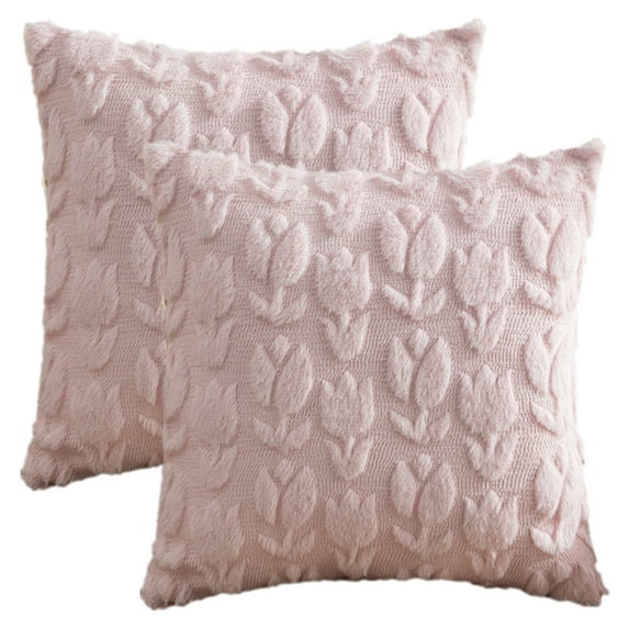 REGALWOVEN Throw Pillow Covers Set of 2, Soft Flower Pattern Plush Jacquard Pillow Cases Decorations, for Bedroom, Sofa, Couch Pink 18" x 18"