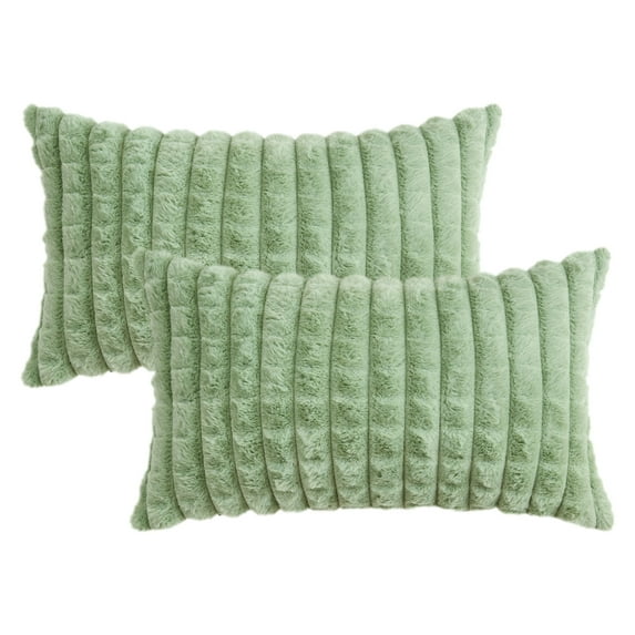 REGALWOVEN Throw Pillow Covers Set of 2, Soft Plush Solid Couch Pillow Cases for Sofa Bed Living Room Home Decor Green 12" x 20"