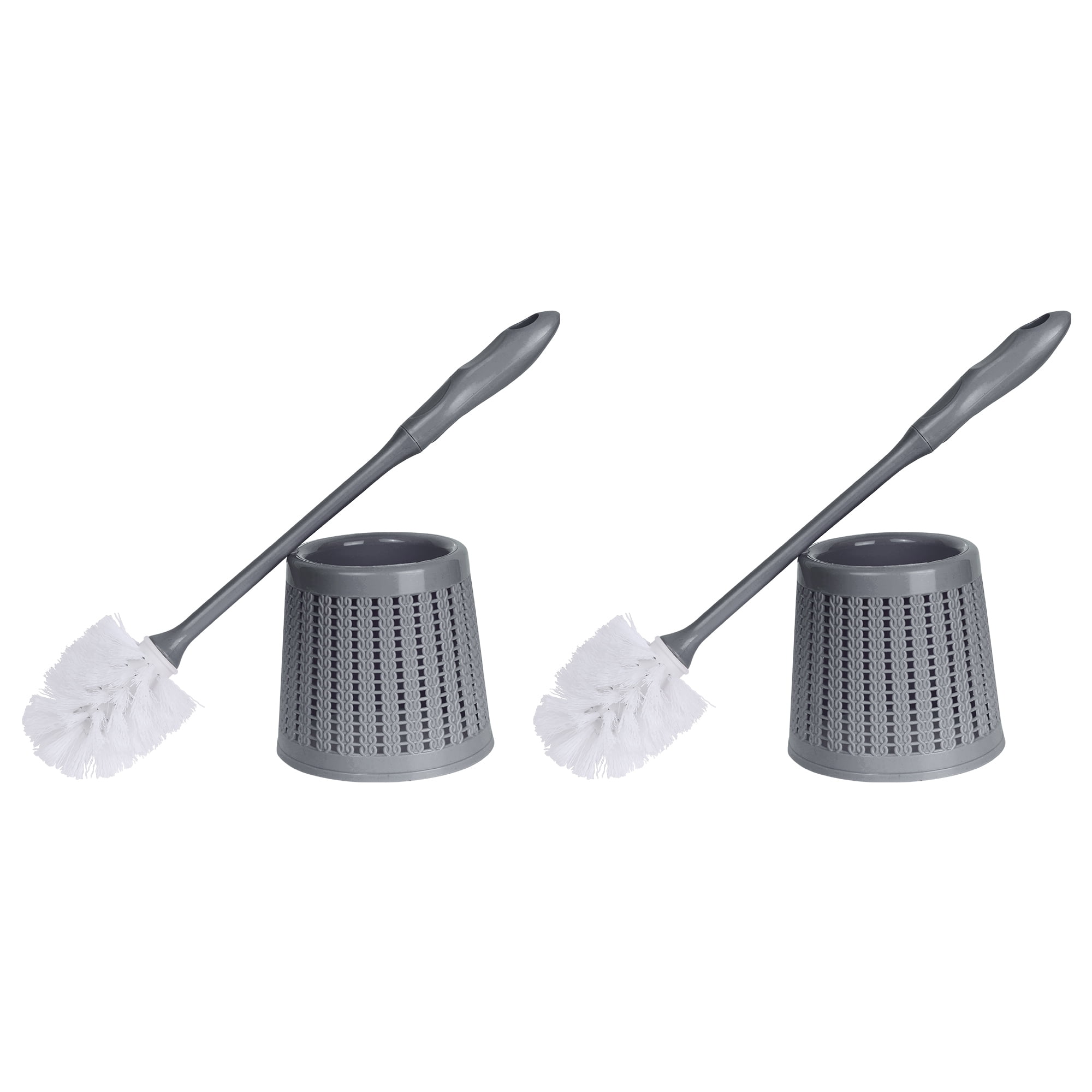 REGALWOVEN Toilet Brush Wall Mount Long Handle Flexible Brush Head Brush Holder Set Bathroom Accessories Ventilation Slots Base Gray 2pk