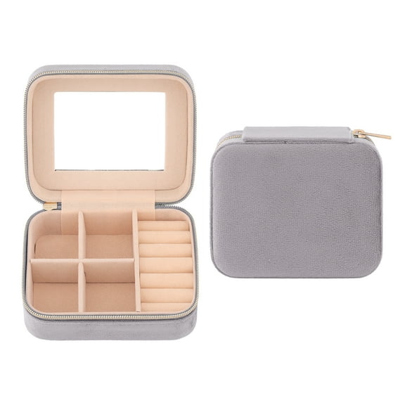 REGALWOVEN Travel Jewelry Box with Mirror for Women Girls Birthday Gifts, Portable Velvet Jewelry Organizer Case Gray 4*3.5*2in